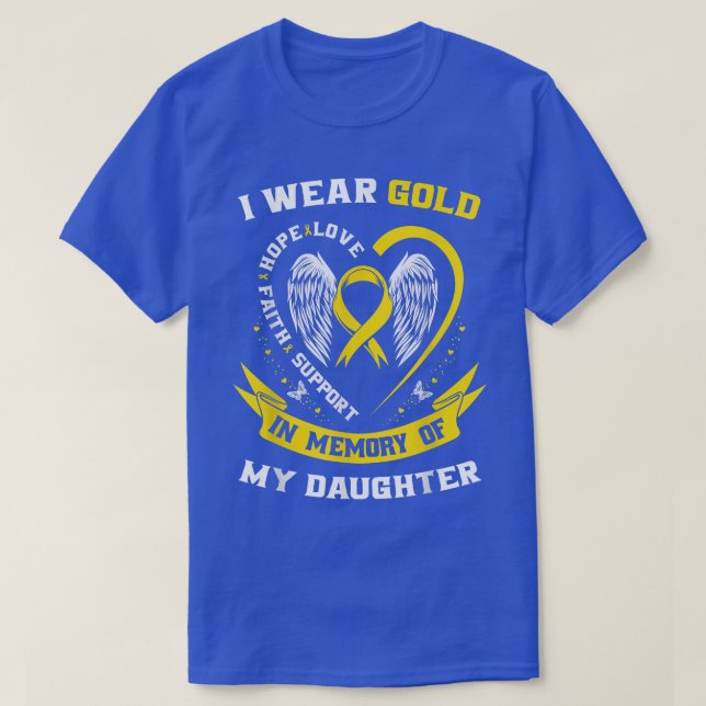 Gold Childhood Cancer Awareness Mom Dad Daughter M T-Shirt (Design Front)