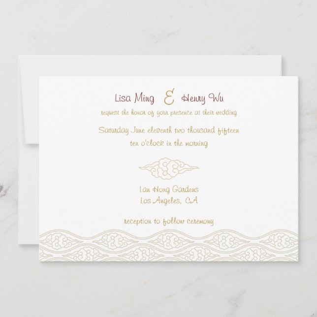 Gold Chinese Clouds Wedding Invitations (Front)