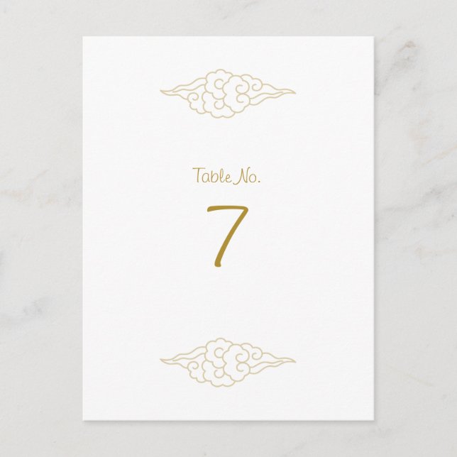 Gold Chinese Clouds Wedding Table Number Cards (Front)