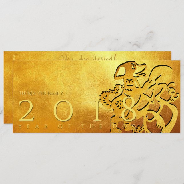 Gold Chinese Dog Papercut 2018 Golden Flat Card (Front/Back)