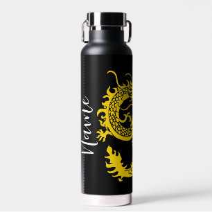 Gold Chinese Dragon aesthetic Matte Black Water Bottle