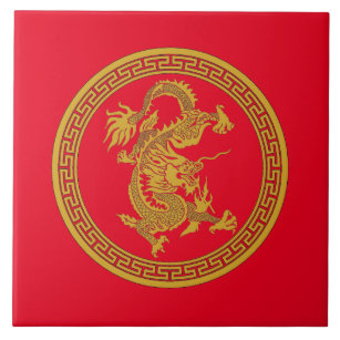 Gold Chinese dragon  Ceramic Tile