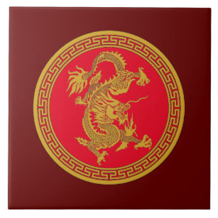 Gold Chinese dragon Ceramic Tile