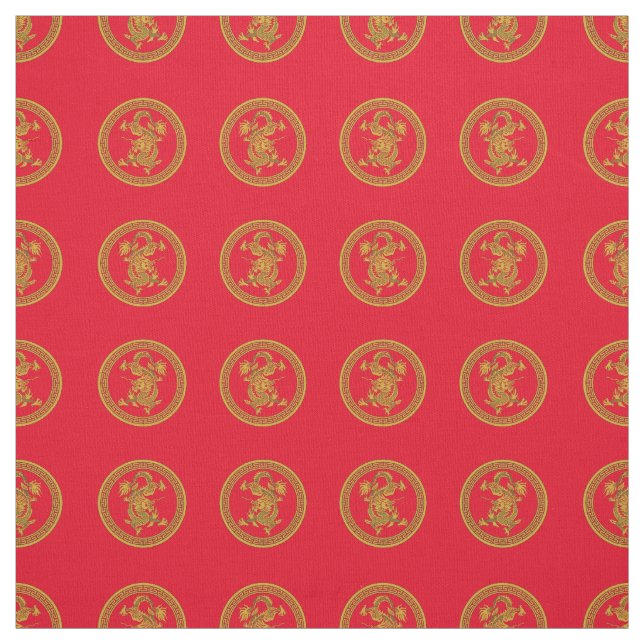 Gold Chinese dragon medallion Fabric (Swatch)