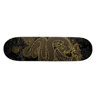 Gold Chinese Dragon on Black Skateboard