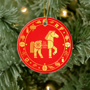 Gold Chinese new year 2026 Ceramic Ornament