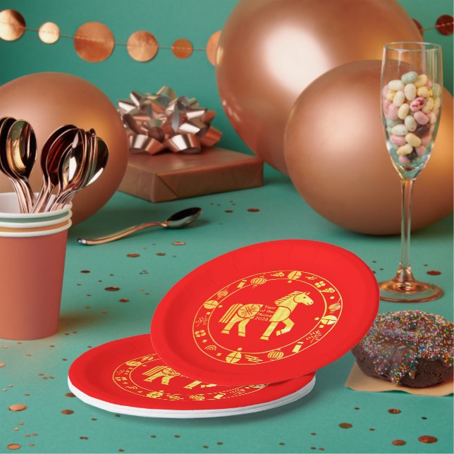 Gold Chinese new year 2026 Paper Plate (Multi)