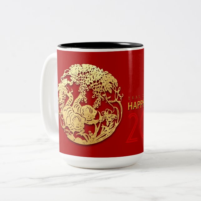 Gold Chinese Paper-cut Tiger Year Choose Colour LM Two-Tone Coffee Mug (Front Left)