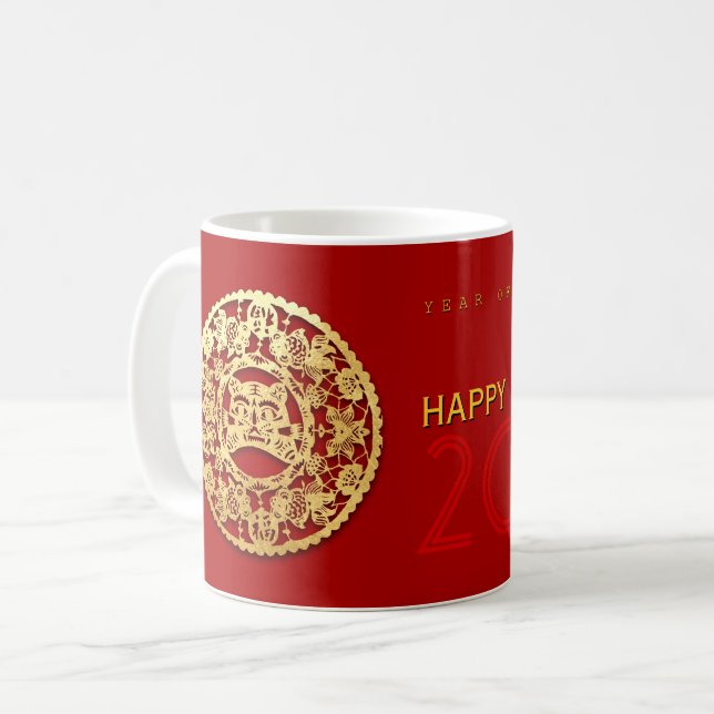 Gold Chinese Paper-cut Tiger Year Choose Colour WM Coffee Mug (Front Left)