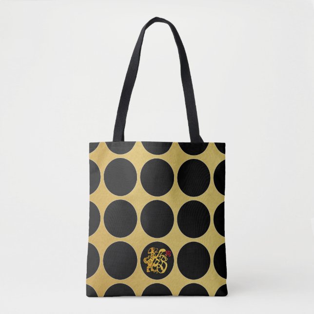 Gold Chinese Papercut Black Dots G Tote Bag (Front)