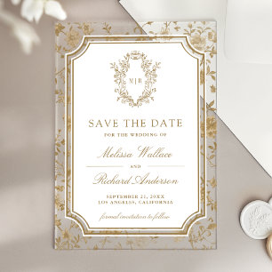 Gold Chinoiserie Crest Wedding Save the Date Acrylic Invitations