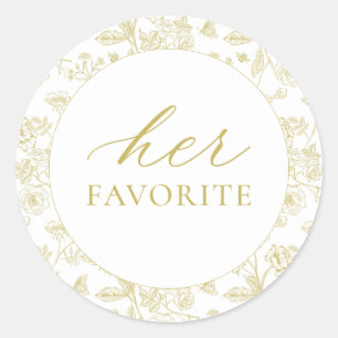 Gold Chinoiserie Floral Her Favourite Favour Classic Round Sticker