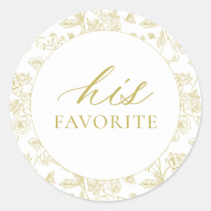 Gold Chinoiserie Floral His Favourite Favour Classic Round Sticker