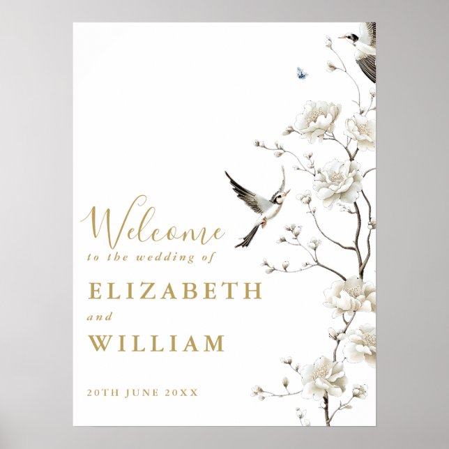 Gold Chinoiserie Floral Wedding Welcome Sign (Front)