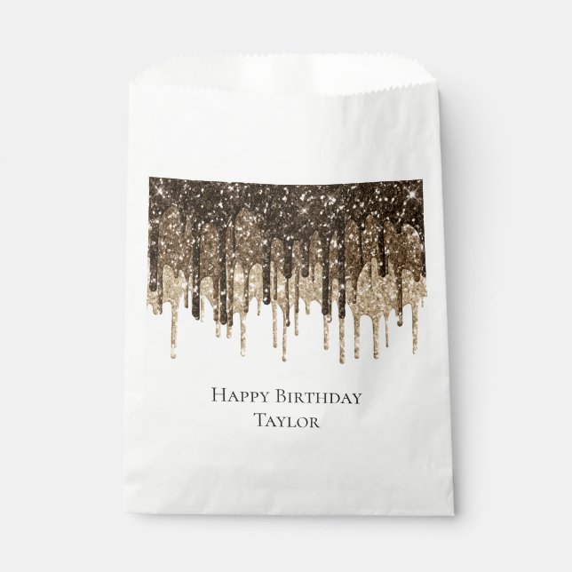 Gold Chocolate Ice Cream Glitter Drips Birthday Favour Bag (Front)