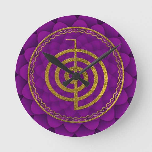 Gold Choku Rei Symbol on lotus Round Clock (Front)