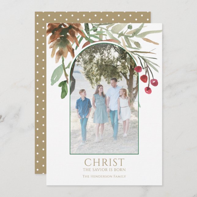 Gold Christ is Born Religious Christmas Card (Front/Back)