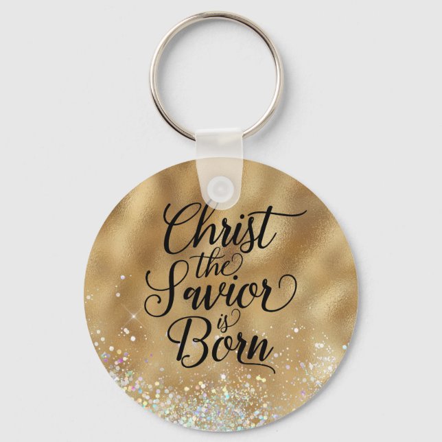 Gold Christ the Saviour Christian Christmas  Key Ring (Front)