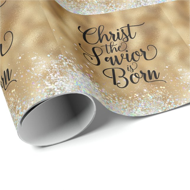 Gold Christ the Saviour Christian Christmas  Wrapping Paper (Roll Corner)