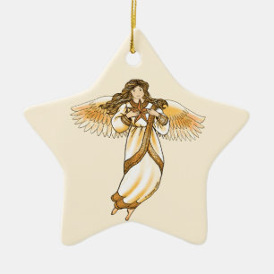 Gold Christian Angel  Ceramic Ornament