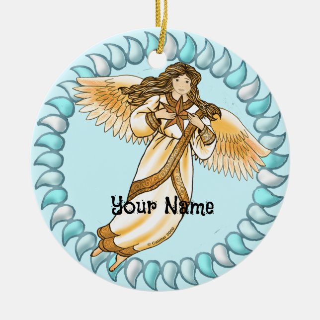 Gold Christian Angel  Ceramic Ornament (Front)