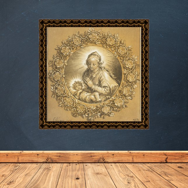 Gold Christian Christmas Nativity Madonna Child Poster (Gold Religious Christian Catholic Christmas Nativity Scene Madonna and Child Poster)