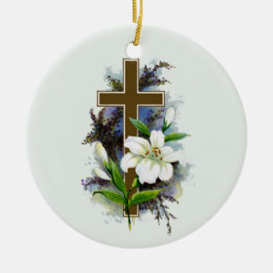 Gold Christian Cross Ceramic Ornament