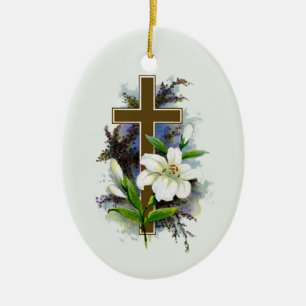 Gold Christian Cross Ceramic Ornament