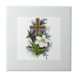 Gold Christian Cross Ceramic Tile