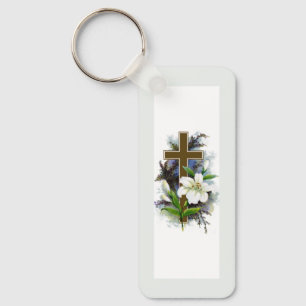 Gold Christian Cross Key Ring