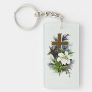 Gold Christian Cross Key Ring