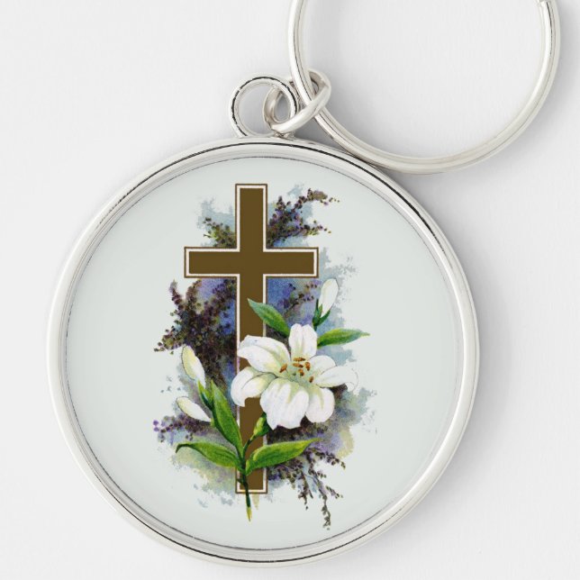 Gold Christian Cross Key Ring (Front)