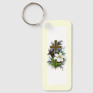 Gold Christian Cross Key Ring