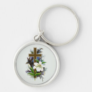 Gold Christian Cross Key Ring