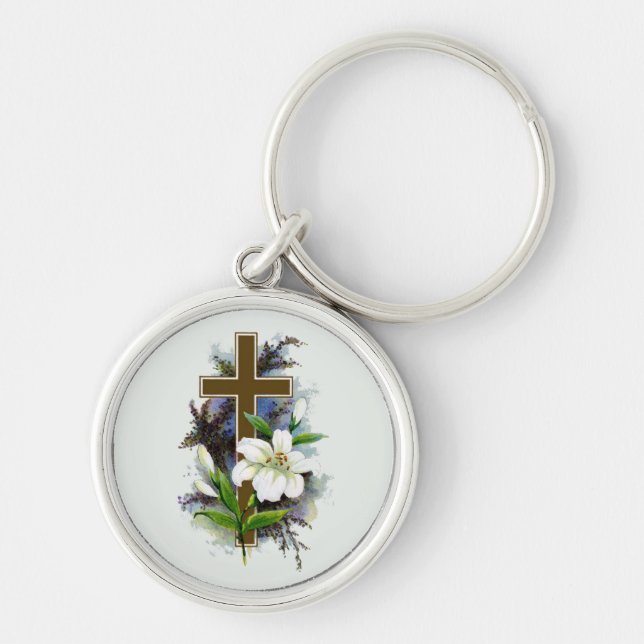 Gold Christian Cross Key Ring (Front)