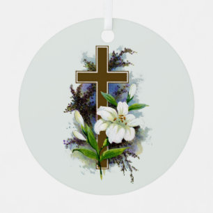 Gold Christian Cross Metal Tree Decoration