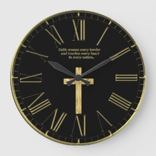 Gold Christian Faith Cross  Large Clock