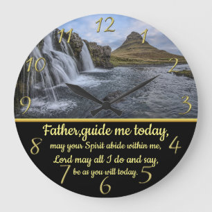 Gold Christian Faith cross with a yellow waterfall Large Clock