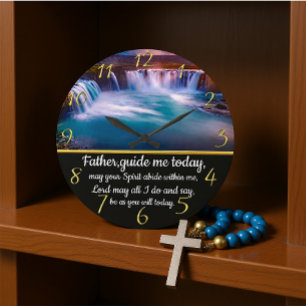 Gold Christian Faith cross with Father,guide me   Large Clock