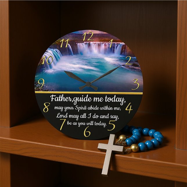 Gold Christian Faith cross with Father,guide me   Large Clock (Creator Uploaded)