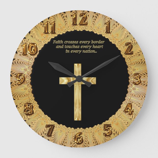 Gold Christian Faith cross with funny saying 2 Large Clock (Front)