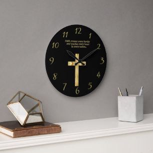 Gold Christian Faith cross with funny saying 3 Large Clock
