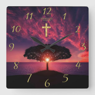 Gold Christian Faith cross with funny saying Squar Square Wall Clock