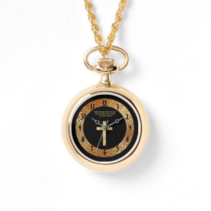 Gold Christian Faith cross with funny saying Watch