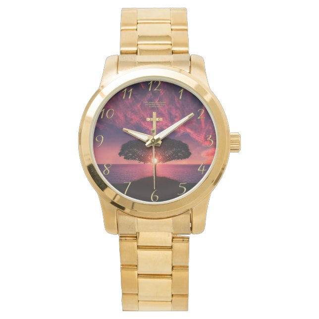 Gold Christian Faith cross with funny saying  Watch (Front)