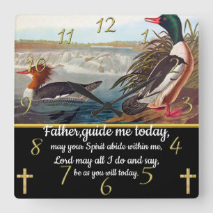Gold Christian Faith cross with two ducks  Square Wall Clock