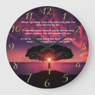 Gold Christian Faith cross with Where I go today,  Large Clock