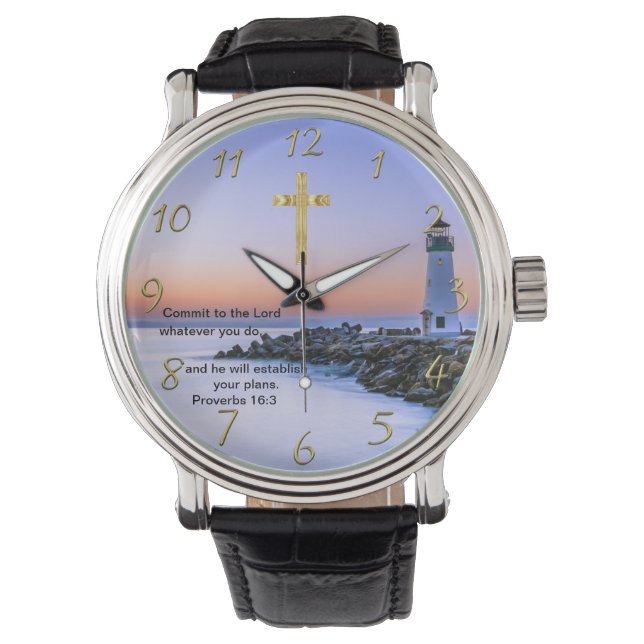 Gold Christian Faith cross with Where I go today,  Watch (Front)