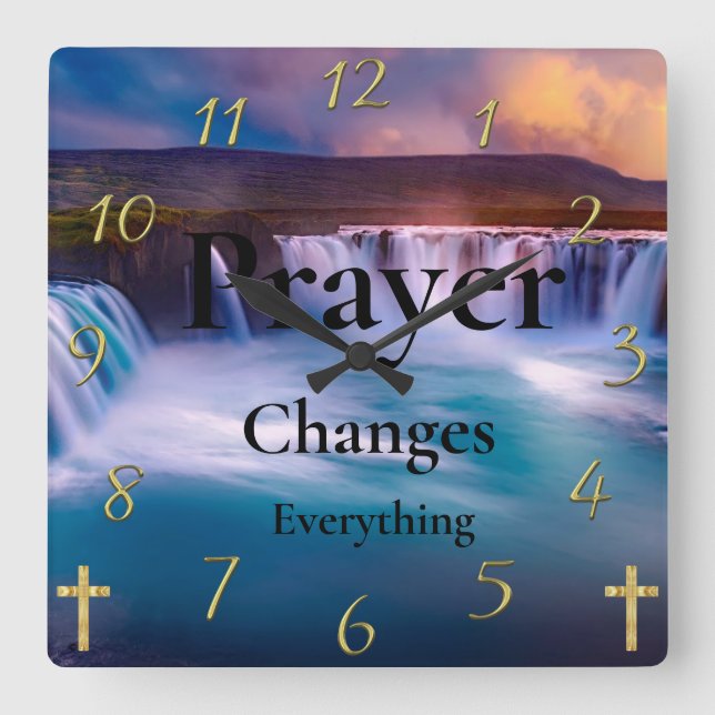 Gold Christian Faith Prayer  Changes  Everything Square Wall Clock (Front)
