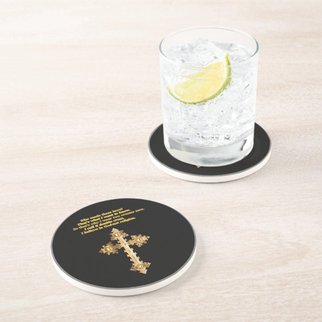 Gold Christian Fun cross with funny saying Coaster (Side)